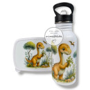 Set aus Jausenbox und Trinkflasche mit einem Dinosaurier und Name personalisiert